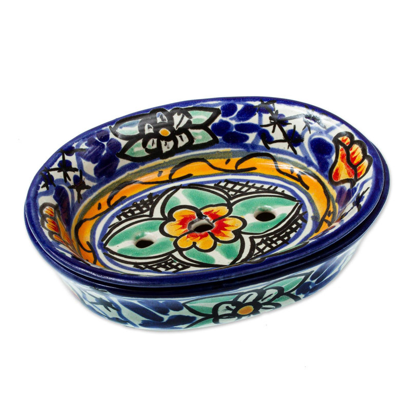 Porte-savon fleurs de cobalt