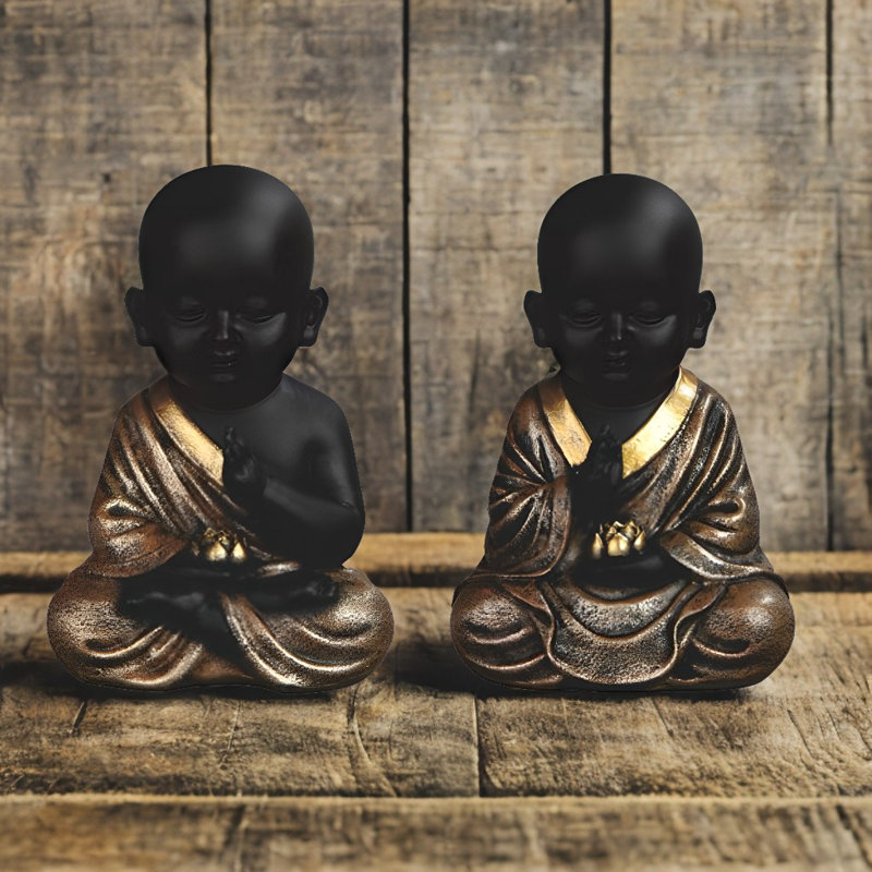 2-PC Set 4"H Monk Praying Set Figurine