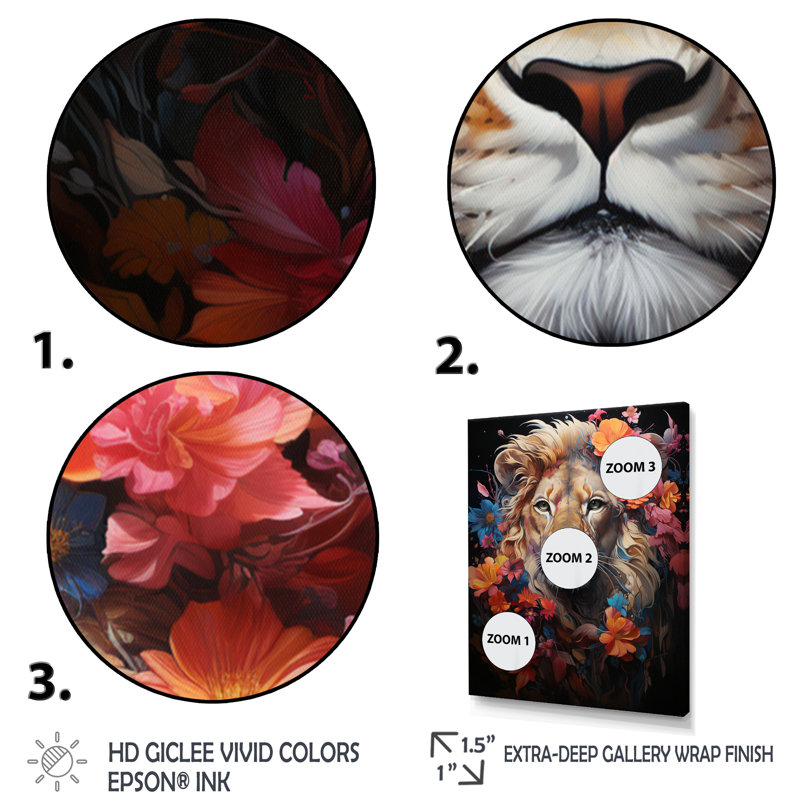 Lion, domaine mystique, fantaisie sur toile, H 20 po x l 12 po x P 1 po, Cadre flottant doré