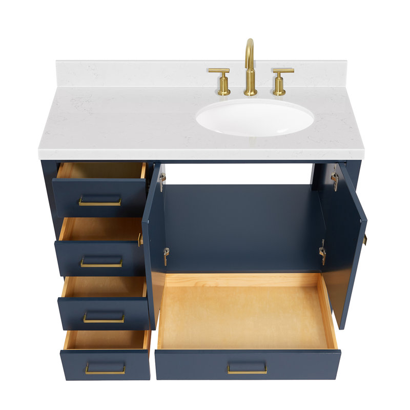  Meuble-lavabo simple 42,25 po avec plateau, Bleu minuit, Oval, Right
