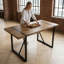 Table de salle à manger rectangulaire de 55 po Vesta, plateau de table en grain de bois industriel avec base traîneau en métal robuste pour la cuisine et la salle à manger-422382838-415338482