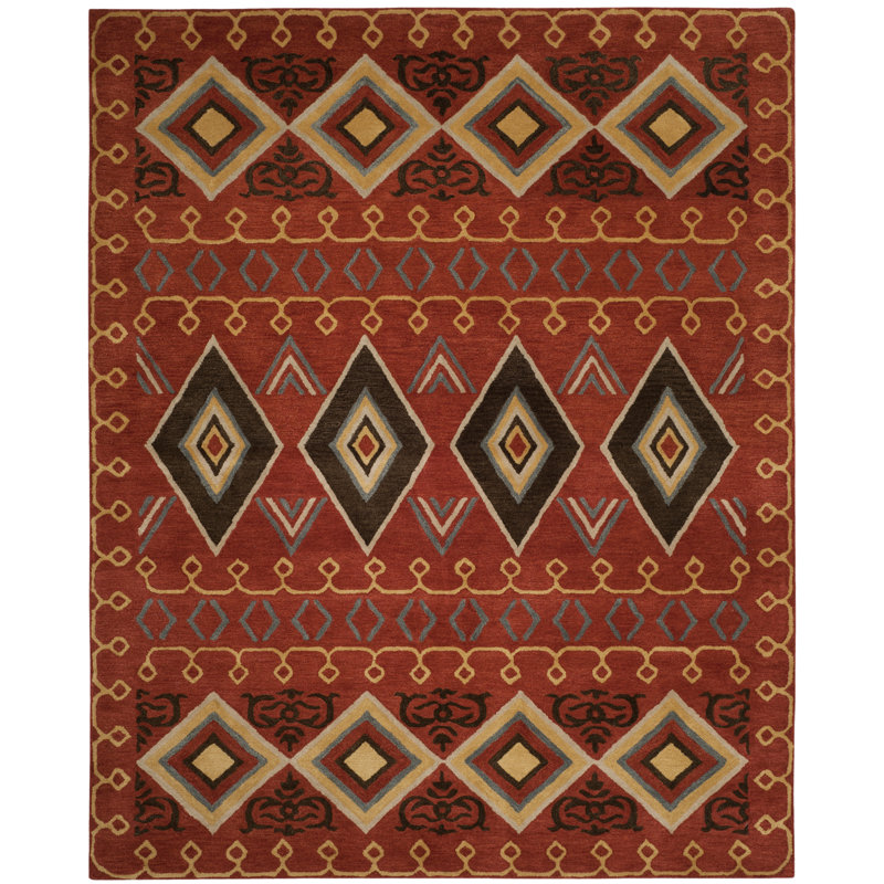 Boyd Geometric Hand-Tufted Wool Red/Multi-Colour Area Rug, Rectangle 9' x 12'