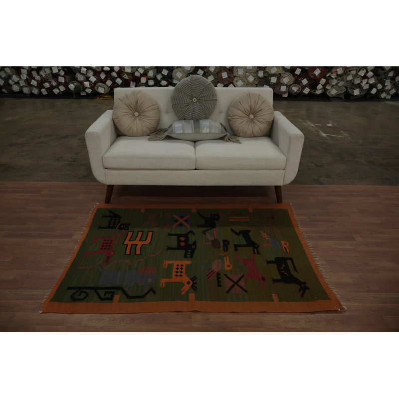 Tapis kilim fabriqué à la main avec des animaux vibrants 4 x 5