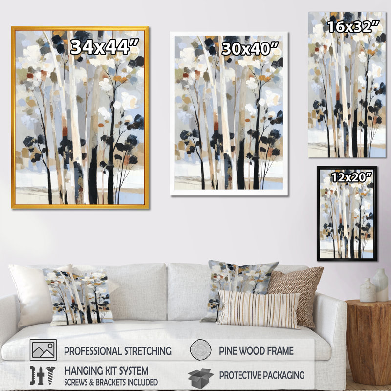 «Black Birch Trees Forest Panorama - Birch Large Wall Art, Nature», reproduction d'art sur toile encadrée, H 32 po x l 24 po