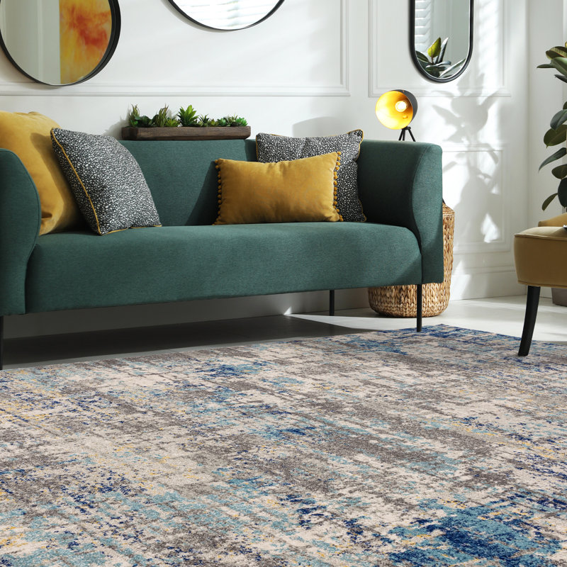Glosco Abstract Splash Blue/Grey Area Rug, Rectangle 160 x 230cm