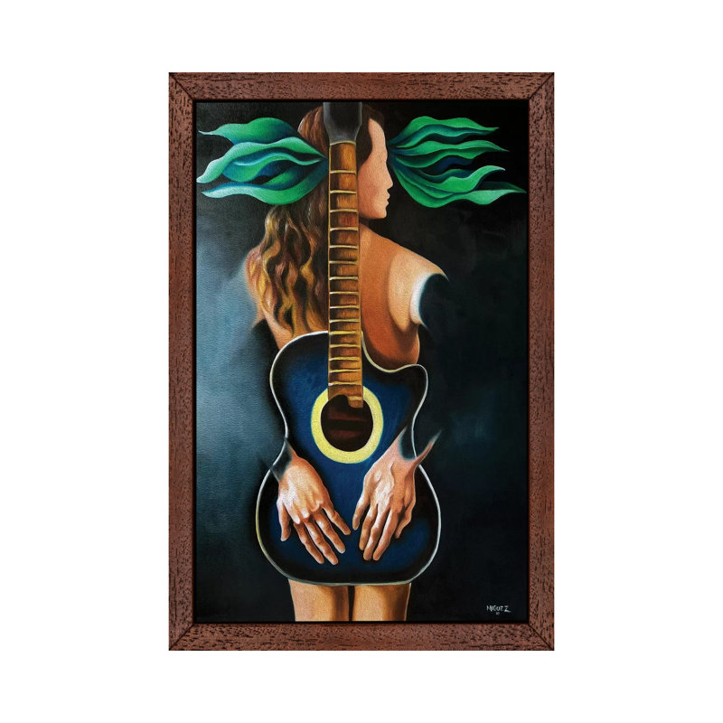 Troubadour's Muse - Painting on Canvas, 101.6 cm H x 66.04 cm W, Brown Picture Framed
