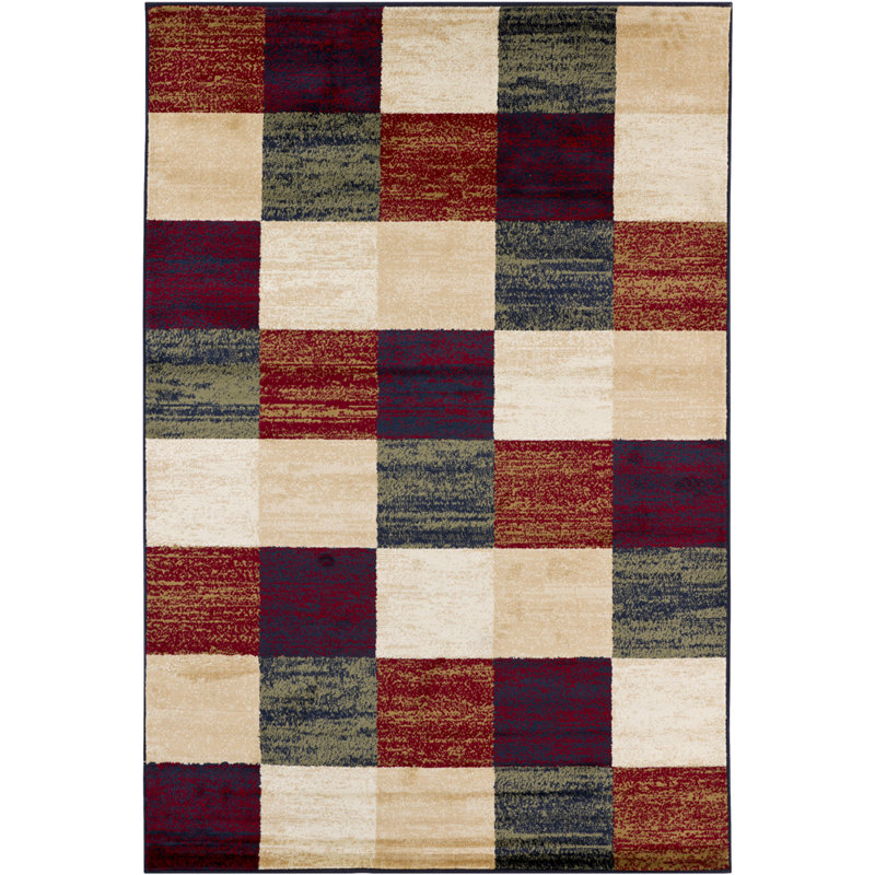 Guffin Polypropylene Patchwork Machine Woven Red, Burgundy, Beige, Charcoal Gray, and Blue Green Indoor Area Rug, 2'8" x 4'7"