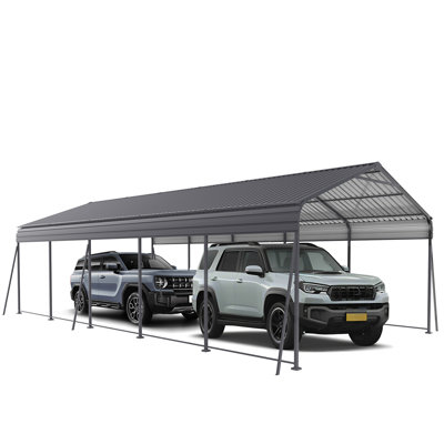 Metal Carport 13 ×26.5 FT Heavy Duty With Galvanized Steel Roof, Metal Garage Canopy With Galvanized Steel Roof & Frame, Car Tent Outdoor Storage Shed For Car, Boats And Truck, Gray