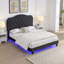 Lit capitonné en velours capitonné avec un design incurvé - Support de lattes en bois robuste - Assemblage facile - Avec lit plateforme à DEL - Grand