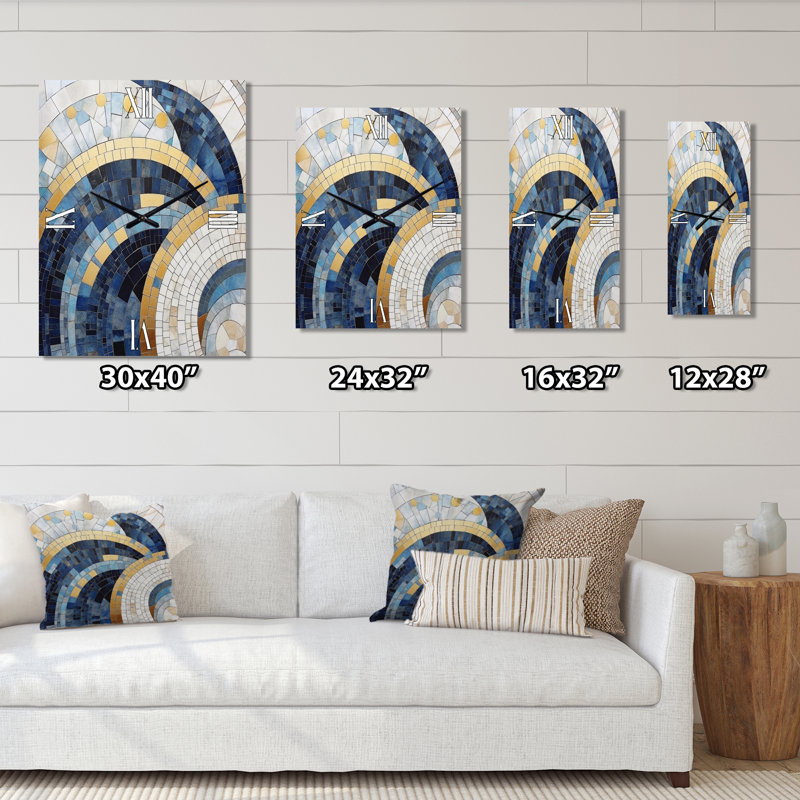 Horloge murale abstraite en métal Gold Constructing Blue Realms III, Médium