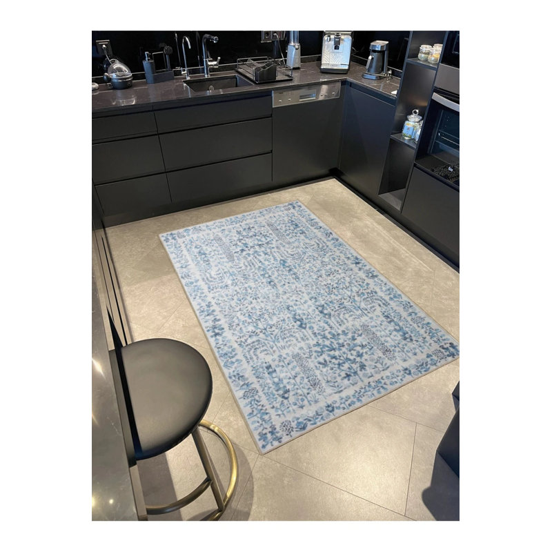 Tapis lavable à motif floral de couleur glace, Rond 5 pi