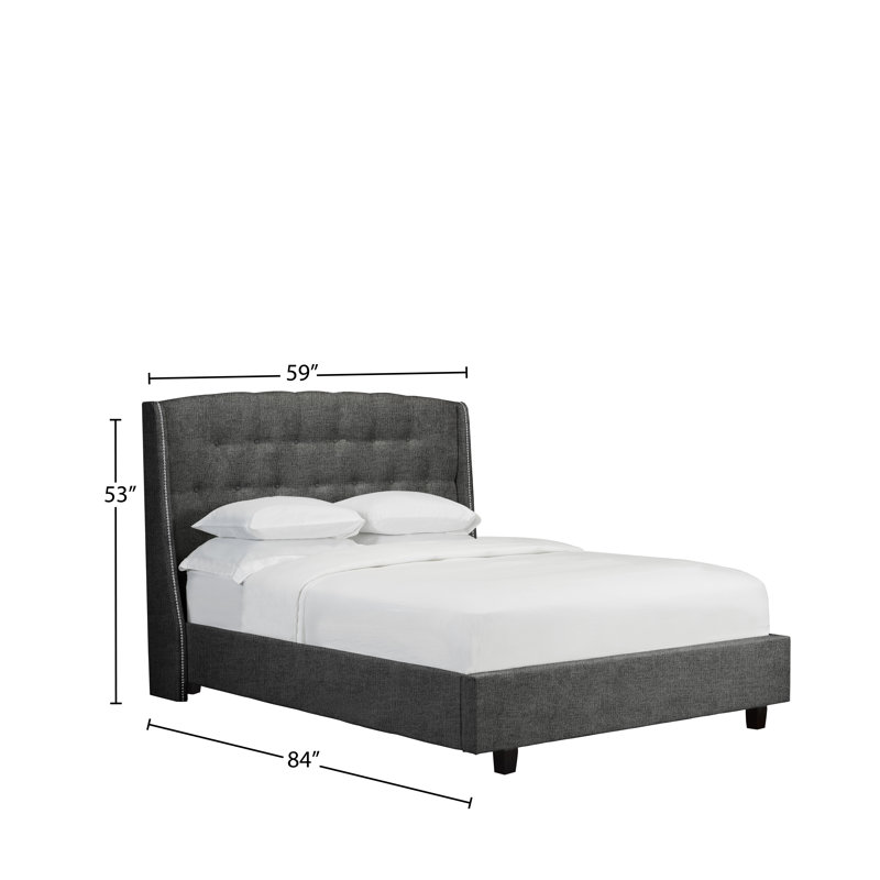 Lit plateforme en tissu d’ameublement Stoneking, Velours - Ardoisée, Double