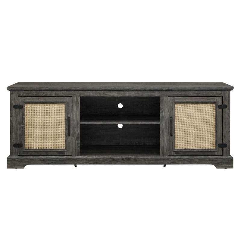 Meuble télé gris avec portes, 2 tablettes, compatible 70 po, l 65 po x P 15,47 po et H 24,48 po, avec rangement gris