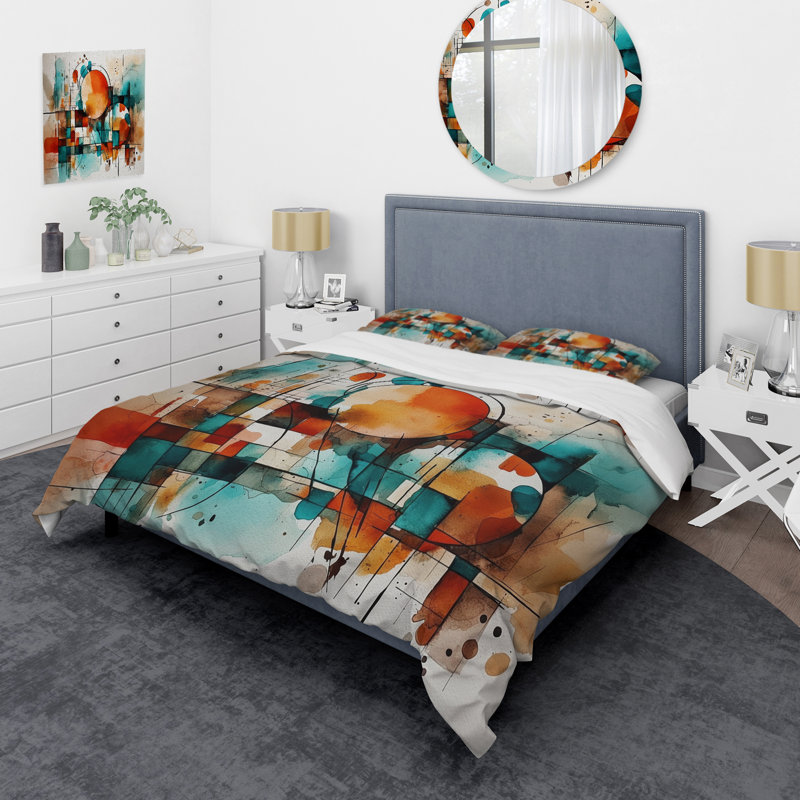 Ensemble de housse de couette orange en microfibre / polyester, Housse de couette simple + 1 taie décorative stan
