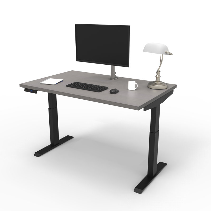 Skyscraper Electric Height Adjustable Standing Desk, Dual Motor and Digital Control with Memory, 48x30, Grey Strand Top with Black Frame