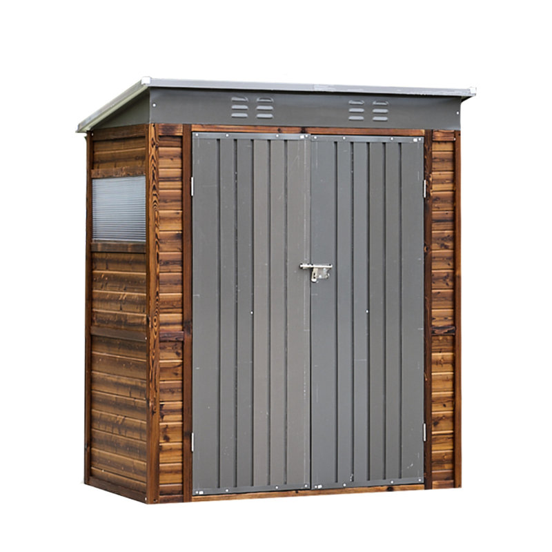 3*5ft Iron Integrated Storage Shed - Practical & Elegant Design. Waterproof Cedarwood, Gray Iron Accessories. Good Ventilation Natural Illumination. Construction, Simple Installation. Suitable For