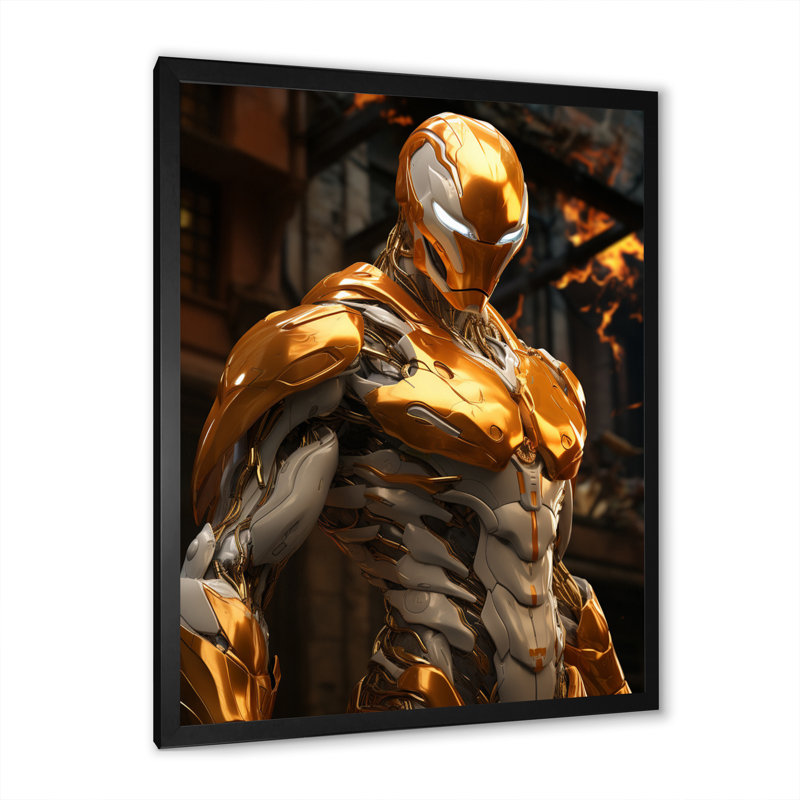 " Superhero Robot II ", 20" H x 12" W x 1" D, Black Single Picture Framed