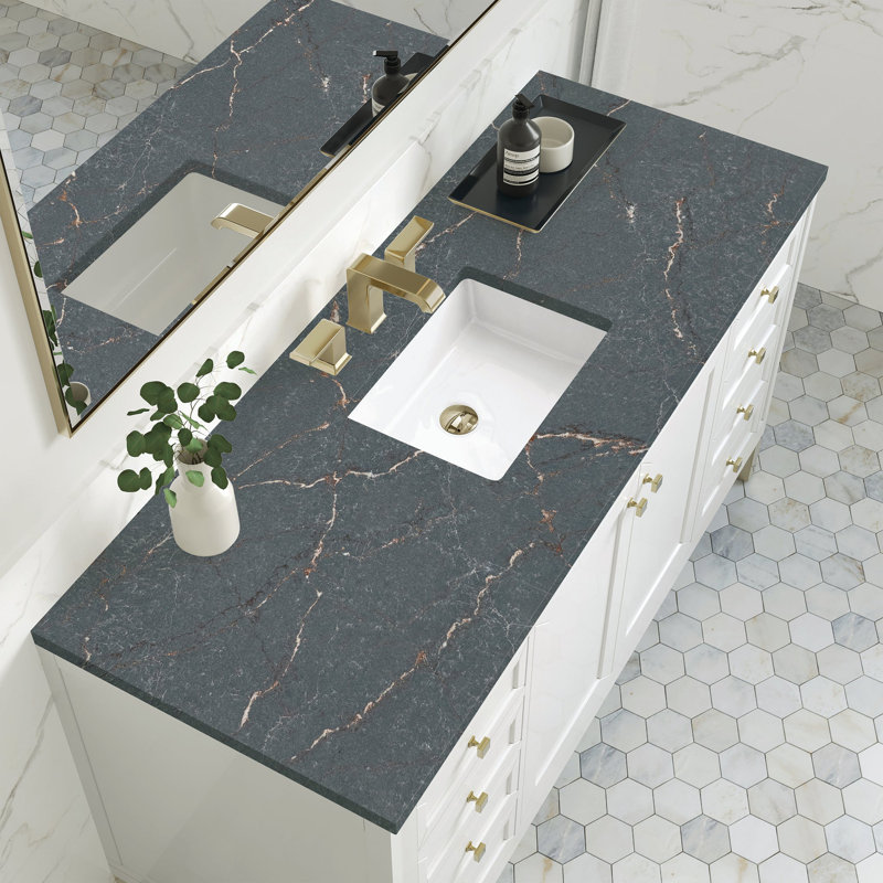 Chicago 60'' W Double Vanity, Glossy White, Parisien Bleu, 8" Widespread