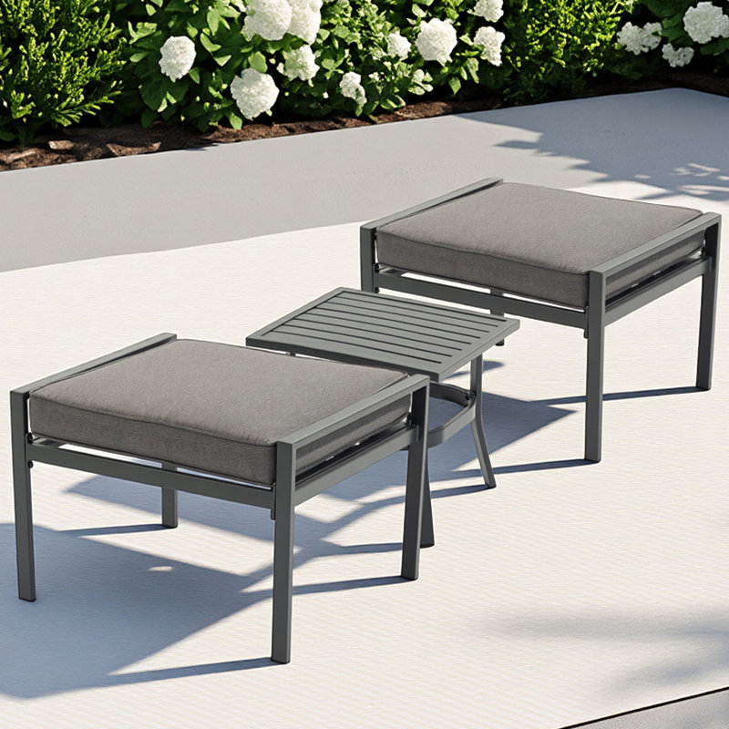 Ensemble de mobilier de jardin extérieur, 1 table basse d'extérieur PCS, 2 tabourets de pieds PCS, pour jardin / cour arrière / porche, gris