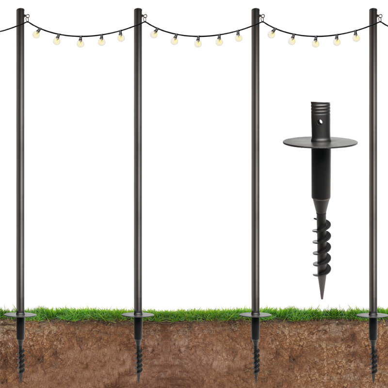 String Led Light Pole Kit for Backyard, Garden, Lawn, Patio, or Deck, Poles Extends To 10 Ft Tall, Includes a Machined-Screw Base with Flat Topper, Installation Bar, and a Magnetic Bubble Level