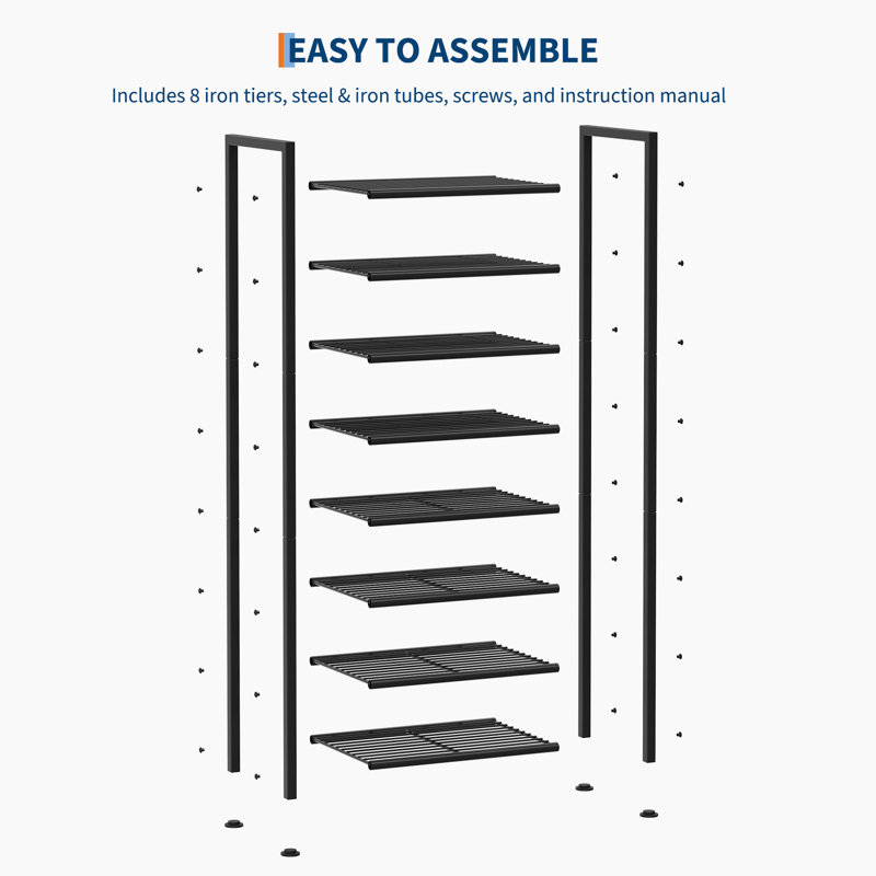 Étagère à chaussures à 8 niveaux, rangement pour chaussures mince, structure en métal, réglable, chambre à coucher dans le vestibule, noir
