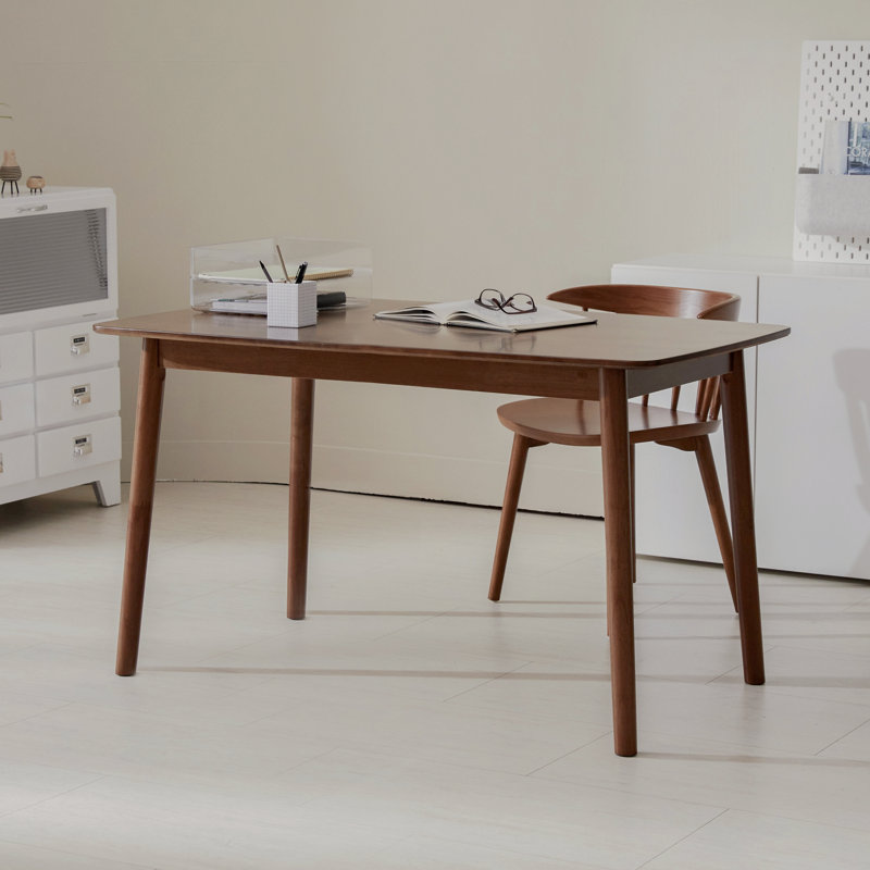 Wooden Writing Desk Solid Wood Workstation For Home Office, Walnut