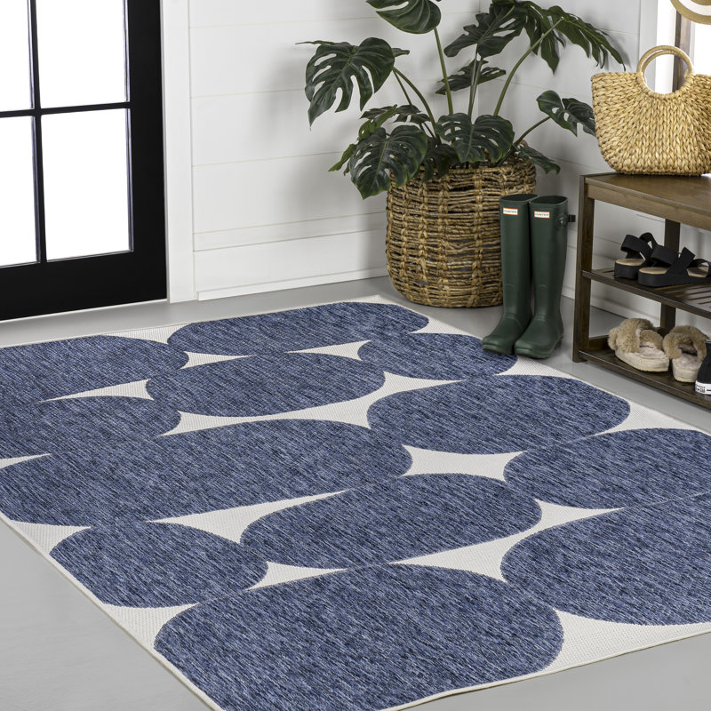 Oliver Modern Geometric Organic Shapes Navy/Cream Indoor/Outdoor Rug, Rectangle 7'10" x 10'