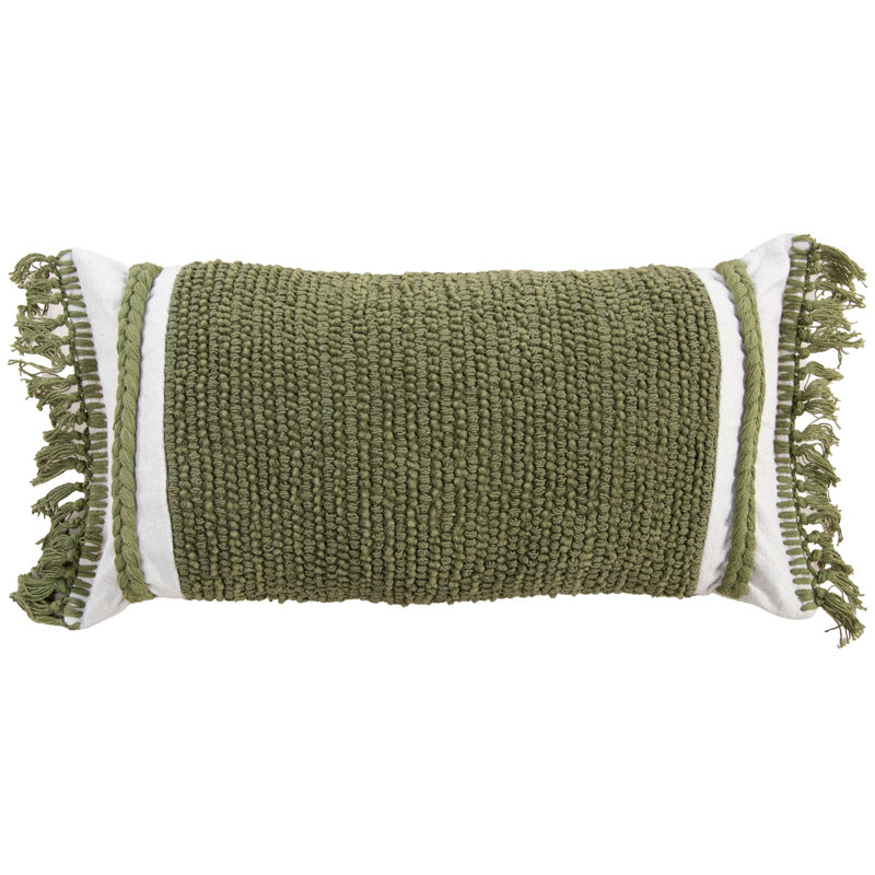 Rectangular Cotton Pillow Cover & Insert, Green/Natural