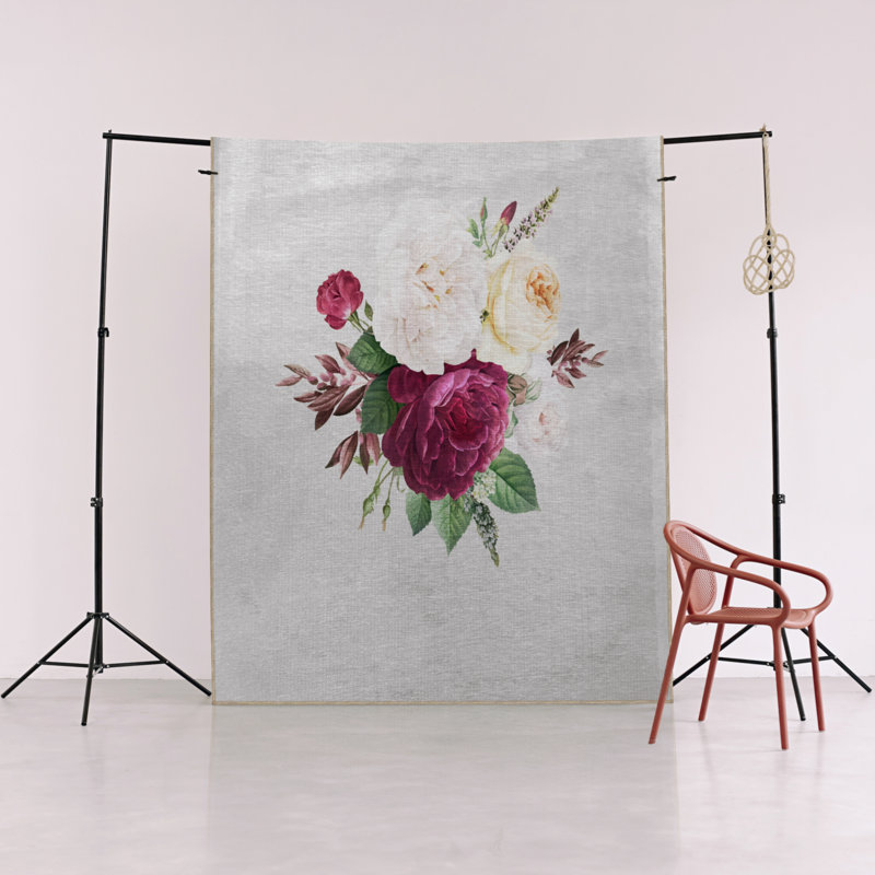 Tapis décoratif moderne à motif de feuille beige et de rose mauve, Tapis de couloir 2 pi 8 po x 9 pi 11 po