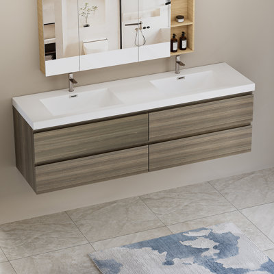 Meuble-lavabo mural 72 po avec lavabo, meuble-lavabo mural moderne 72 po avec lavabo en résine