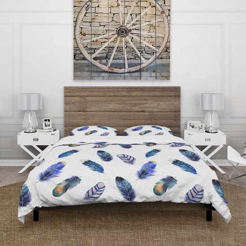 Twirling Colorful Boho Feathers VI - Ensemble de housse de couette bohémien - Microfibre de polyester