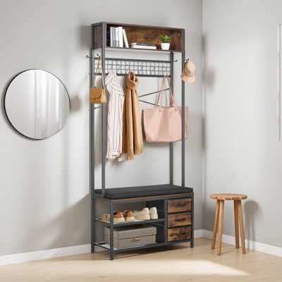 Hall Tree, 70.9 In Coat Rack With Shoe Bench & 3 Drawers, 3-In-1 Freestanding Shoe Rack Storage Organizer With Bookshelf & Wire Shelf