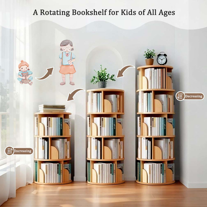 Bibliothèque rotative à 5 niveaux, 360 °, Wood
