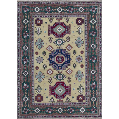 Tapis doré et vert noué à la main de haute qualité