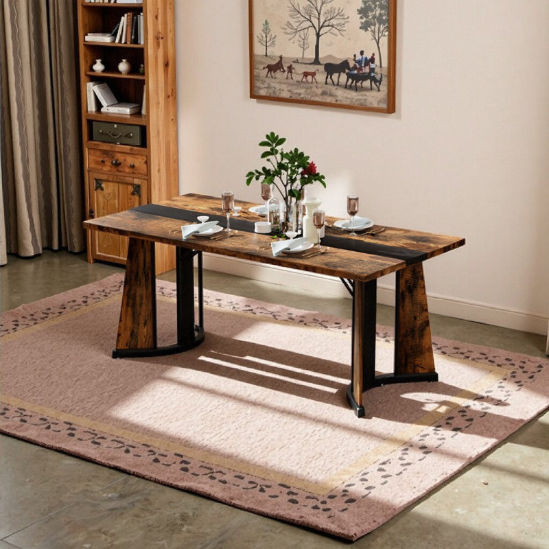 Grande table de salle à manger rustique brune pour bureau imperméable de 8 à 70,9 po avec pieds réglables - cuisine, bureau, salon