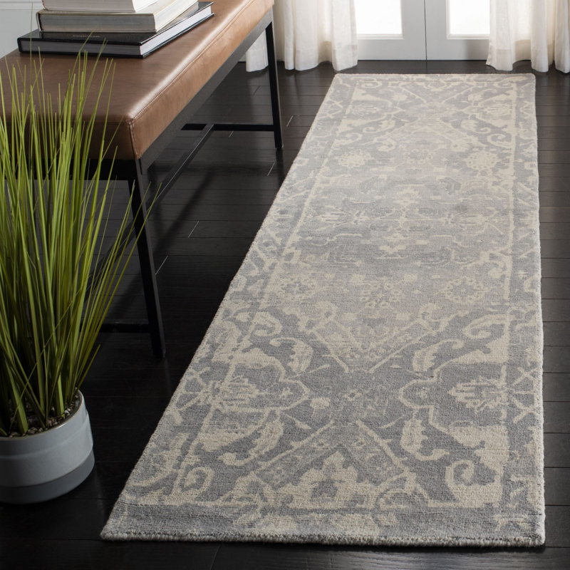 Tapis gris anthracite / ivoire touffeté à la main Ellicottville, Carré 6 pi
