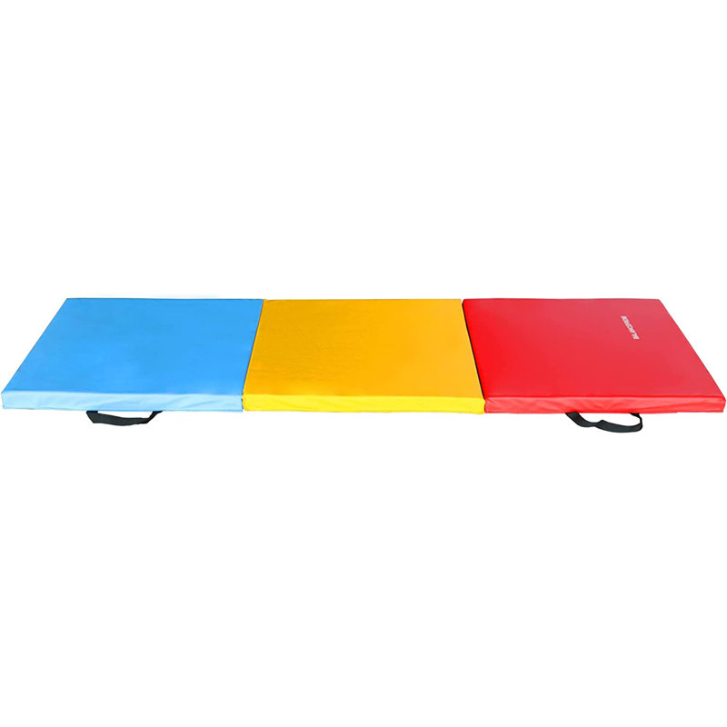Balancefrom Fitness Gogym 6X2ft Folding 3 Panel Exercise Mat, Red/White/Blue, Red/Yellow/Blue