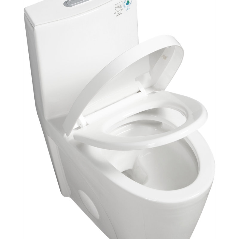 One-Piece Toilet, 1.1/1.60 GPF Water-Efficient Dual-Flush Elongated Comfort Height Floor Mounted, Standard-Size Toilet with Soft Closing Seat Included, Glossy White