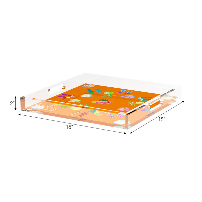Winter in Florida Acrylic Square Decorative Tray, Orange, 15"W x 15"D x 2"H