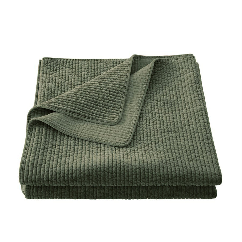 Kobie Stonewashed Cotton Velvet Modern Rustic Quilt, Fern Green, Full/Queen Quilt