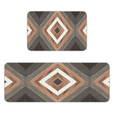 Geometric Wood Diamond 2-Piece Entryway Kitchen Mats