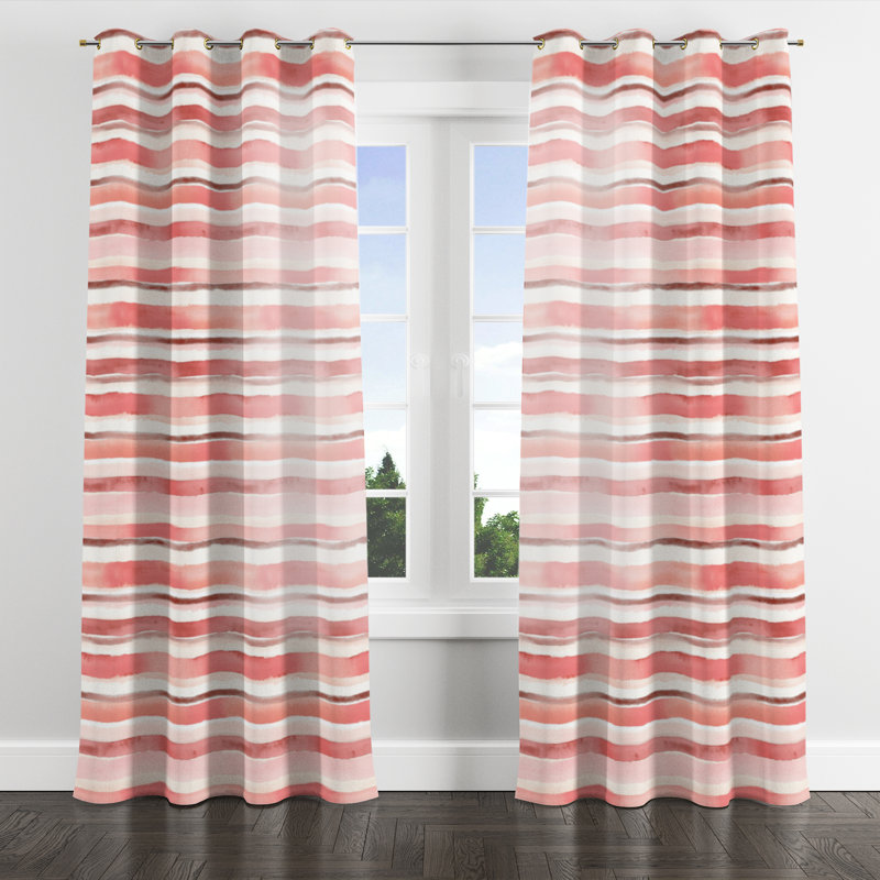 French Country Room Darkening Curtains - Striped Pink And Beige Stripes Grommet Curtain - 1 Panel, Gold Grommets