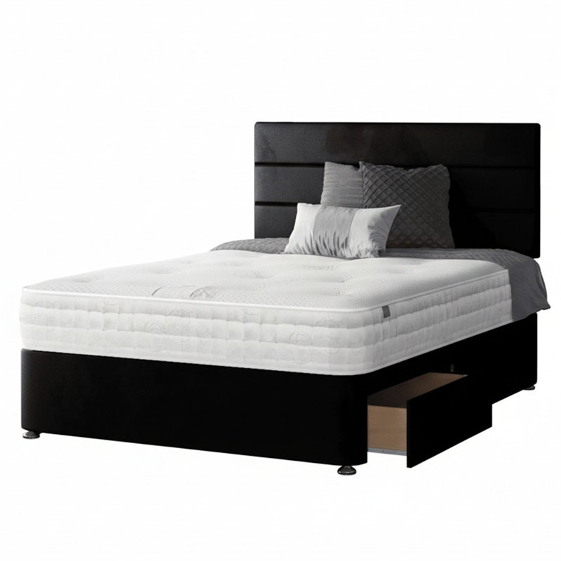 Hayder Divan Bed Base, Small Double (4'), Black, 2 Foot-end Drawers