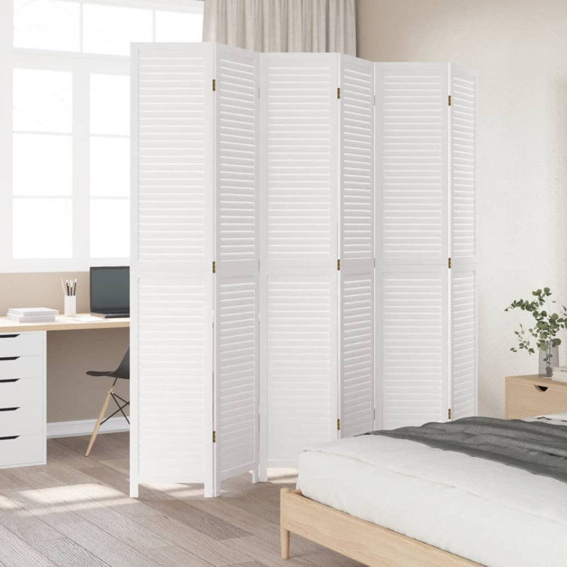 Trista 215cm W 6 - Panel Solid Wood Accent Room Divider, 220cm H x 215cm W, White