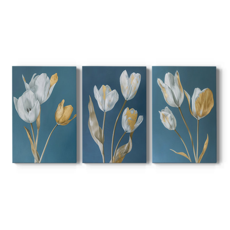 Étude florale, série Li - ensemble de 3 toiles tendues avec châssis - prêt à être accroché, H 60 po x l 40 po
