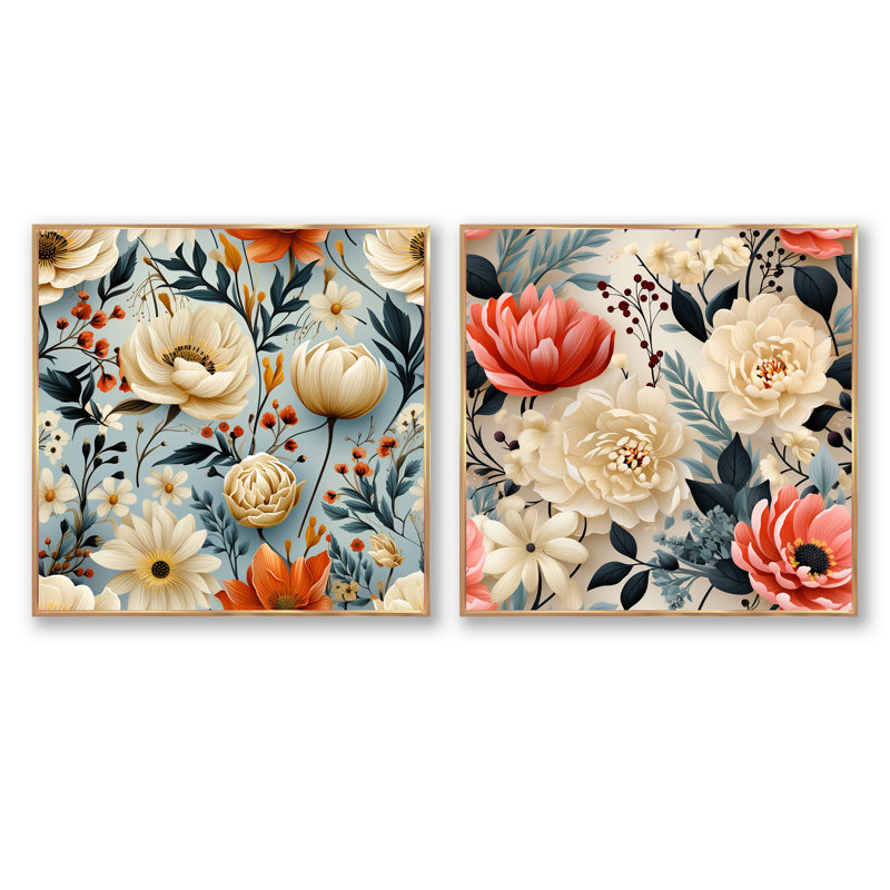 Ensemble de 2 bohèmes floraux Boho, H 16 po x l 33 po, Cadre flottant doré