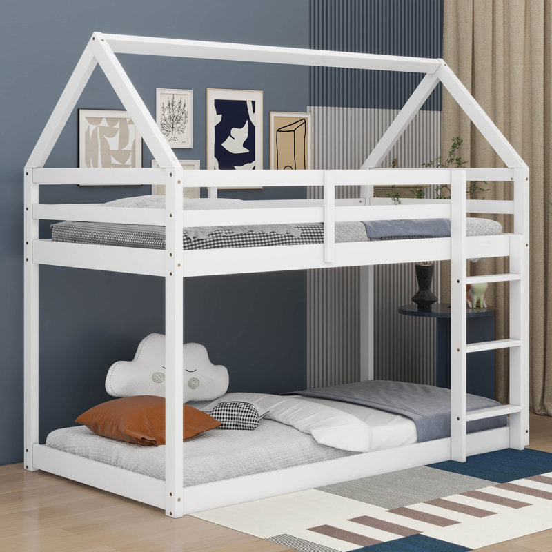 Arja Twin Over Twin Bunk Bed, Rubber Wood House Bed Frame, White
