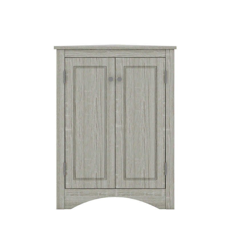 Triangular Corner Cabinet With Adjustable Shelves And Chic Doors, Oak