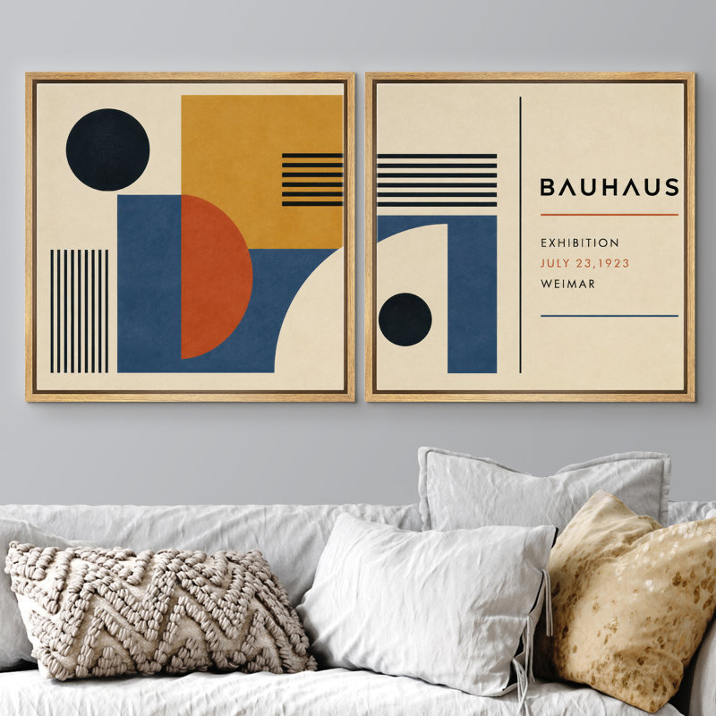 «Mid Century Modern Bauhaus», ensemble de 2 affiches géométriques sur toile encadrées, H 24 po x l 24 po x P 1,5 po