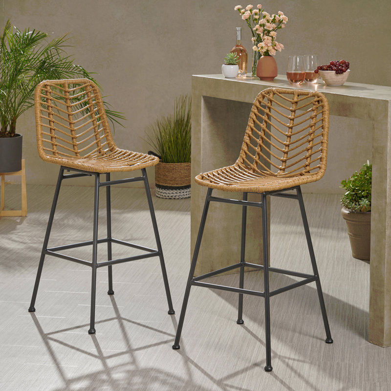 Outdoor Wicker Barstools (Set Of 2), Light Brown